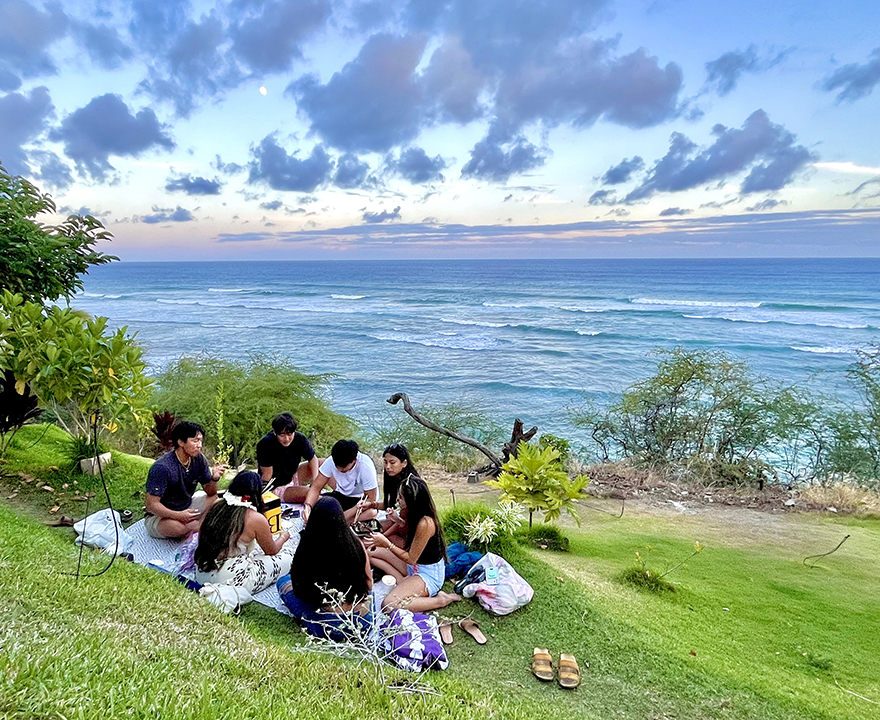 Tokioka with a group of close friends back in Hawaii.